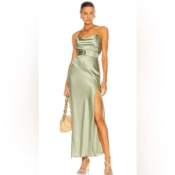 green emerald velvet dress Carmen' Satin cowl gown Pistachio – Confetti